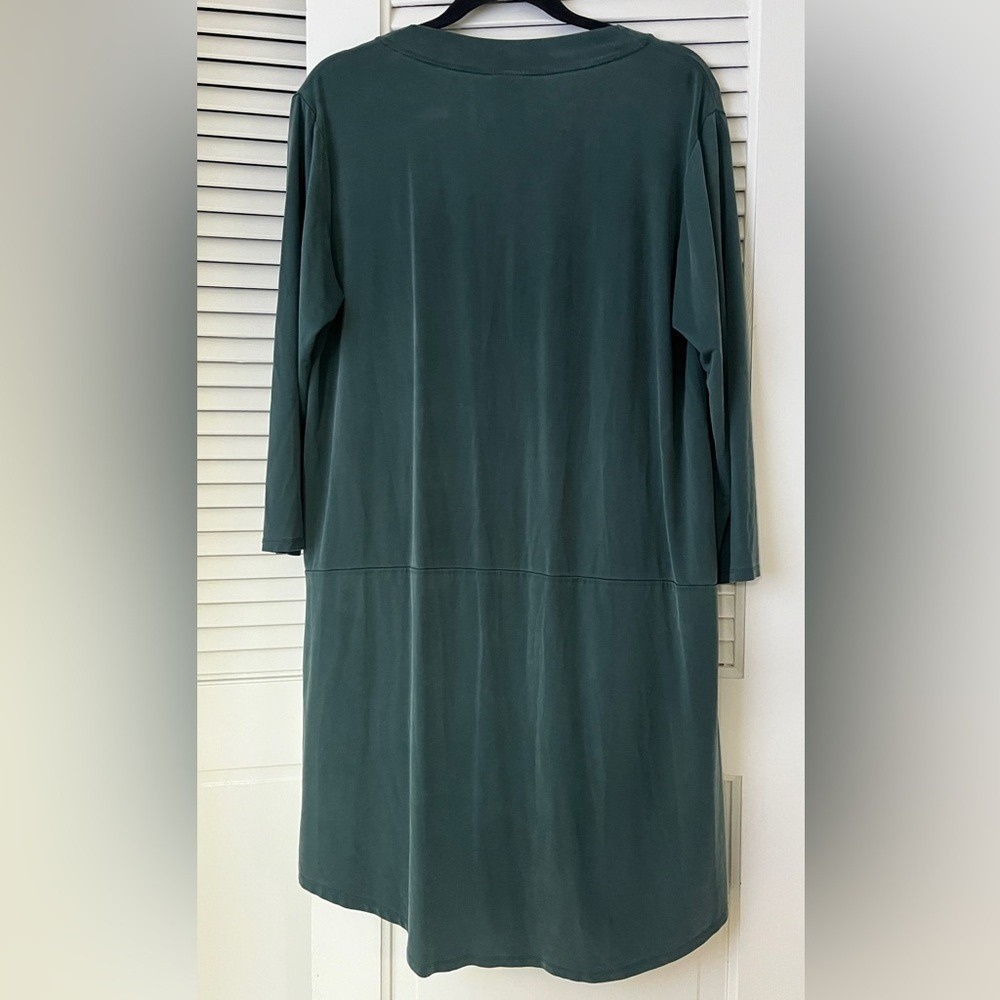 Anthropologie Dolan Left Coast Tegan Green Cupro Tunic Dress V Neck Sz L - Picture 3 of 8
